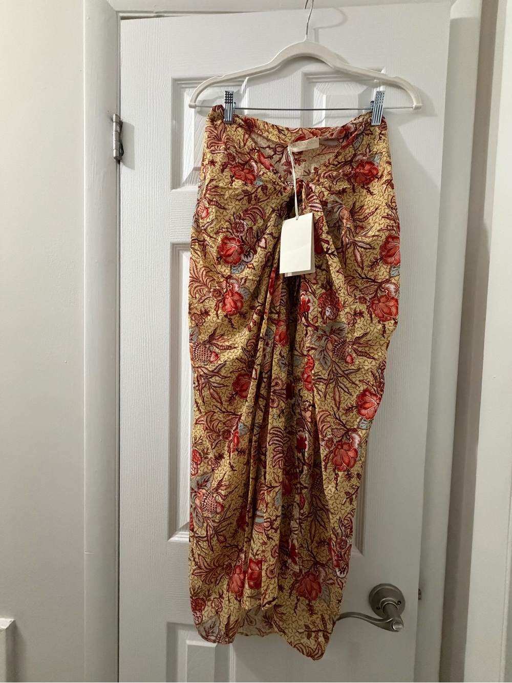 Ulla Johnson Floral Draped Skirt in Mustard and Red its new